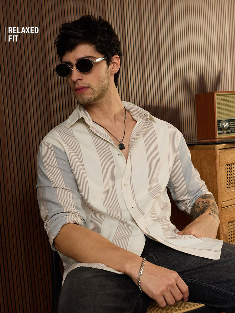 Striped Shirt: Monotone Men Relaxed Shirts