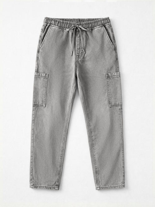 Pull On Denims: Dusky Grey Men Cargo Jeans
