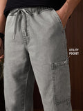 Pull On Denims: Dusky Grey Men Cargo Jeans
