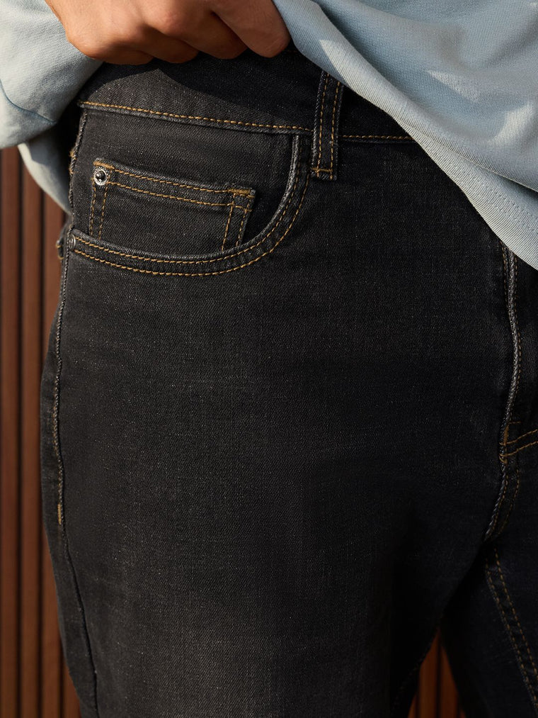 Straight-Fit Denim: Dark Storm Men Straight Fit Jeans