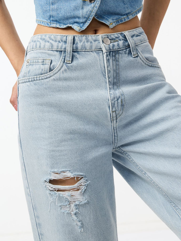 Distressed Denim: Polar Ice Women Straight Denims