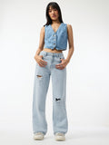Distressed Denim: Polar Ice Women Straight Denims