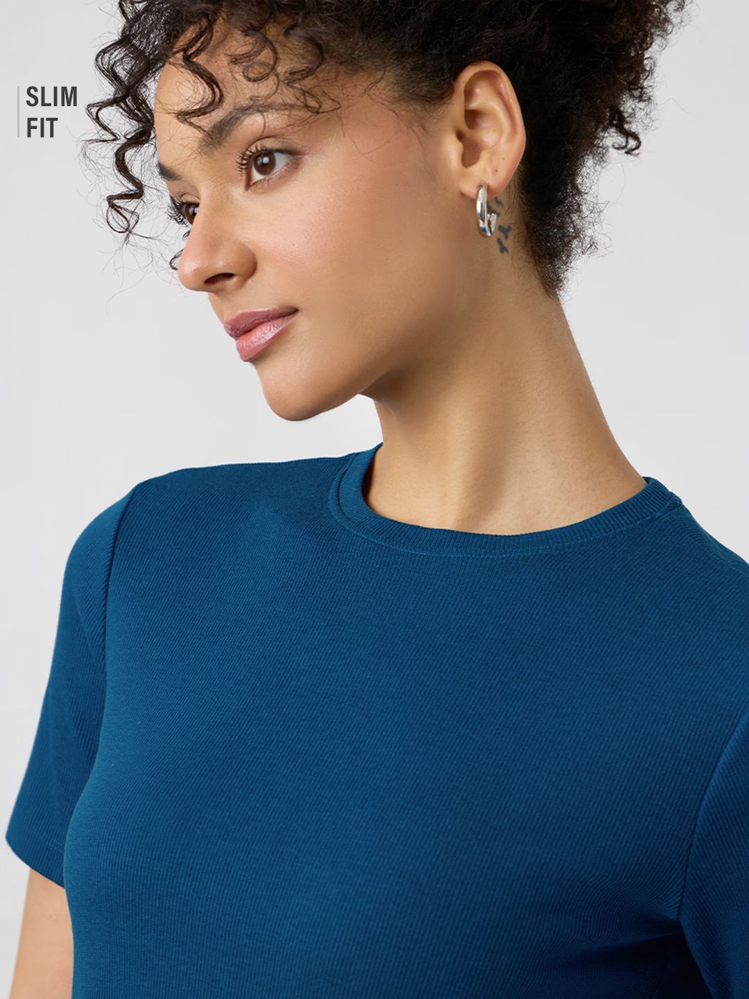 Ribbed T-shirt: Azure Women Fitted T-Shirts