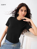 Ribbed T-shirt: Black Women Fitted T-Shirts