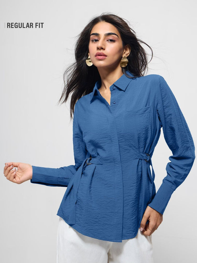 Buckle Shirt: Cobalt Women Regular Shirts