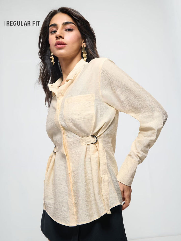 Buckle Shirt: Taupe Women Regular Shirts