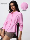 Buckle Shirt: Baby Pink Women Regular Shirts
