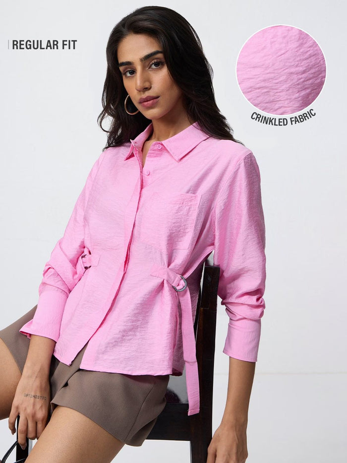 Buckle Shirt: Baby Pink Women Regular Shirts