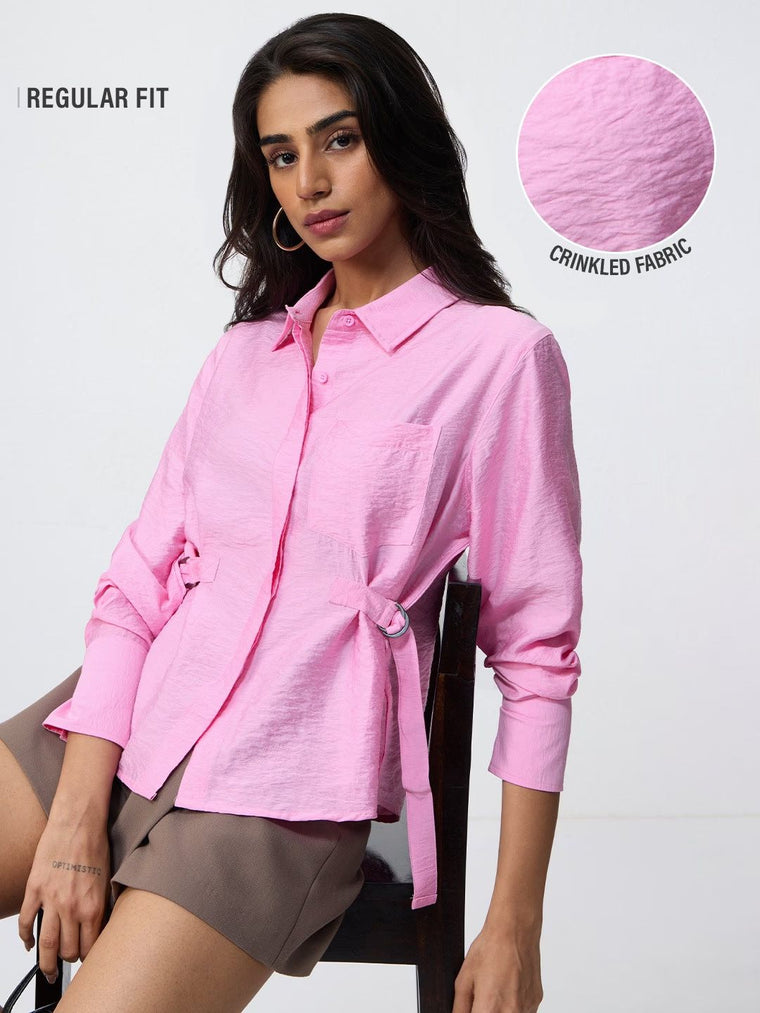 Buckle Shirt: Baby Pink Women Regular Shirts
