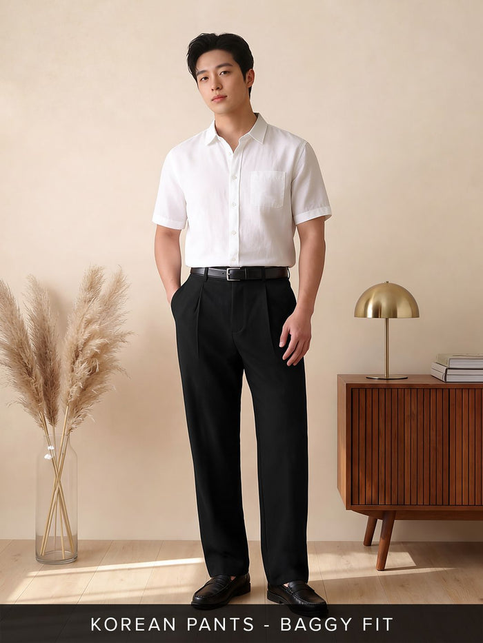 Korean Pants: Charcoal Black Men Korean Pants
