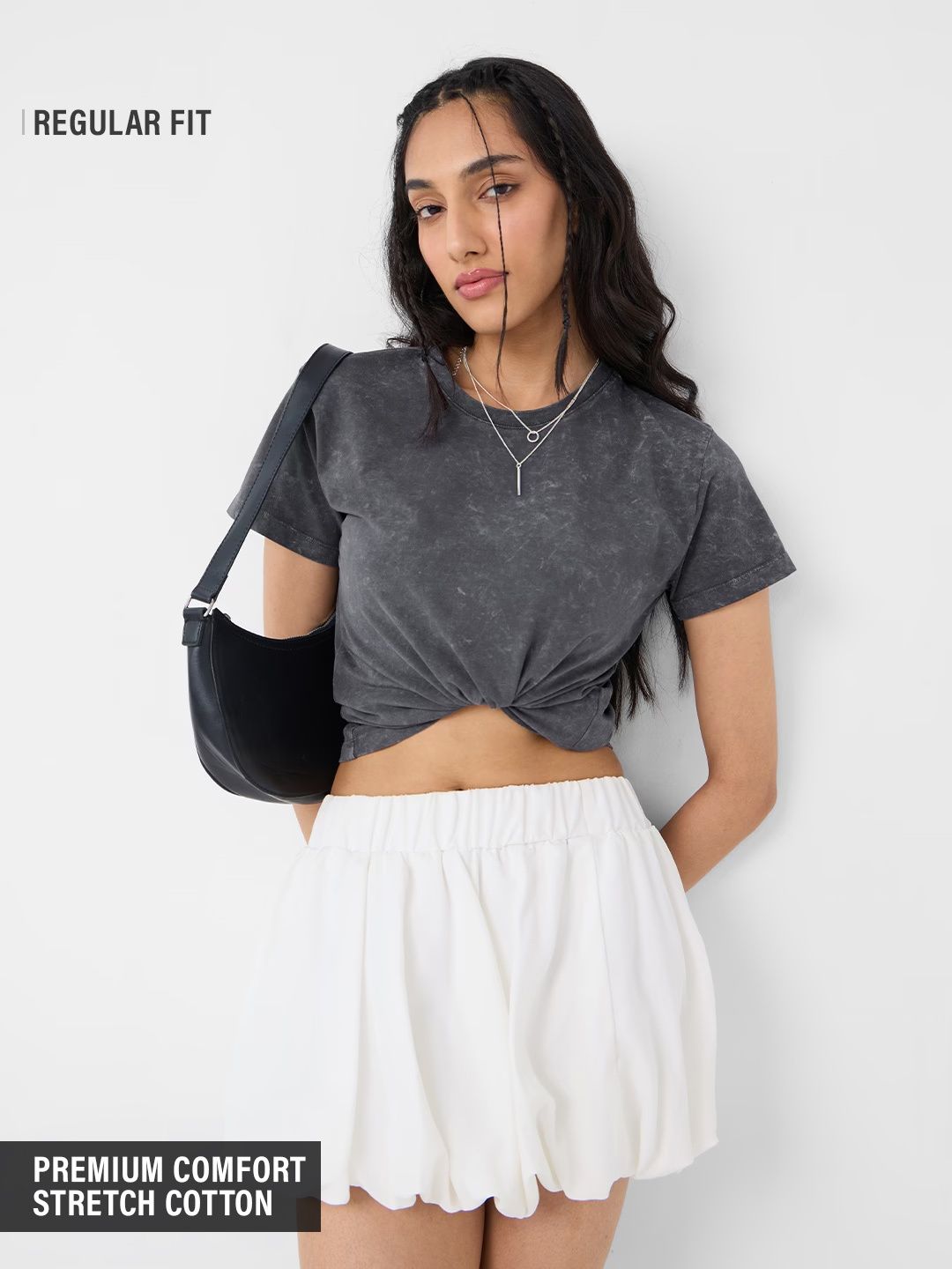 Vintage Solids: Charcoal Grey Women Regular T-Shirts