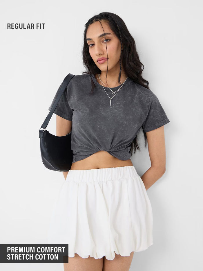 Vintage Solids: Charcoal Grey Women Regular T-Shirts