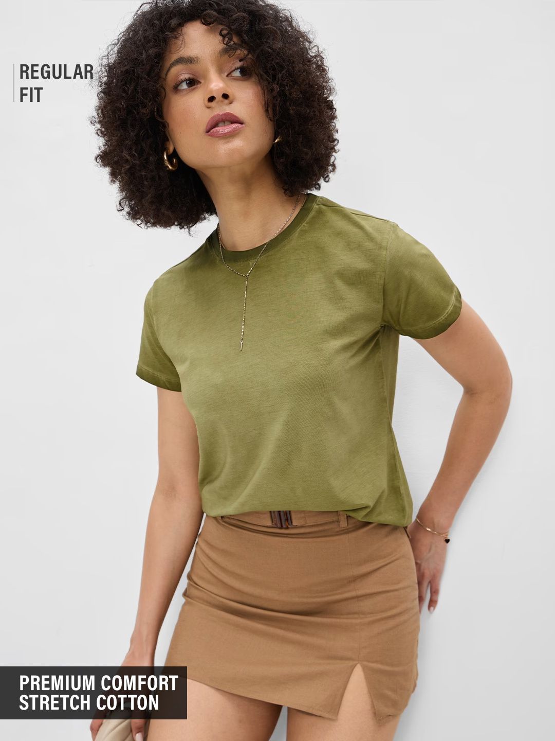 Vintage Solids: Fern Green Women Regular T-Shirts