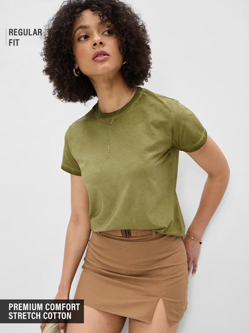 Vintage Solids: Fern Green Women Regular T-Shirts