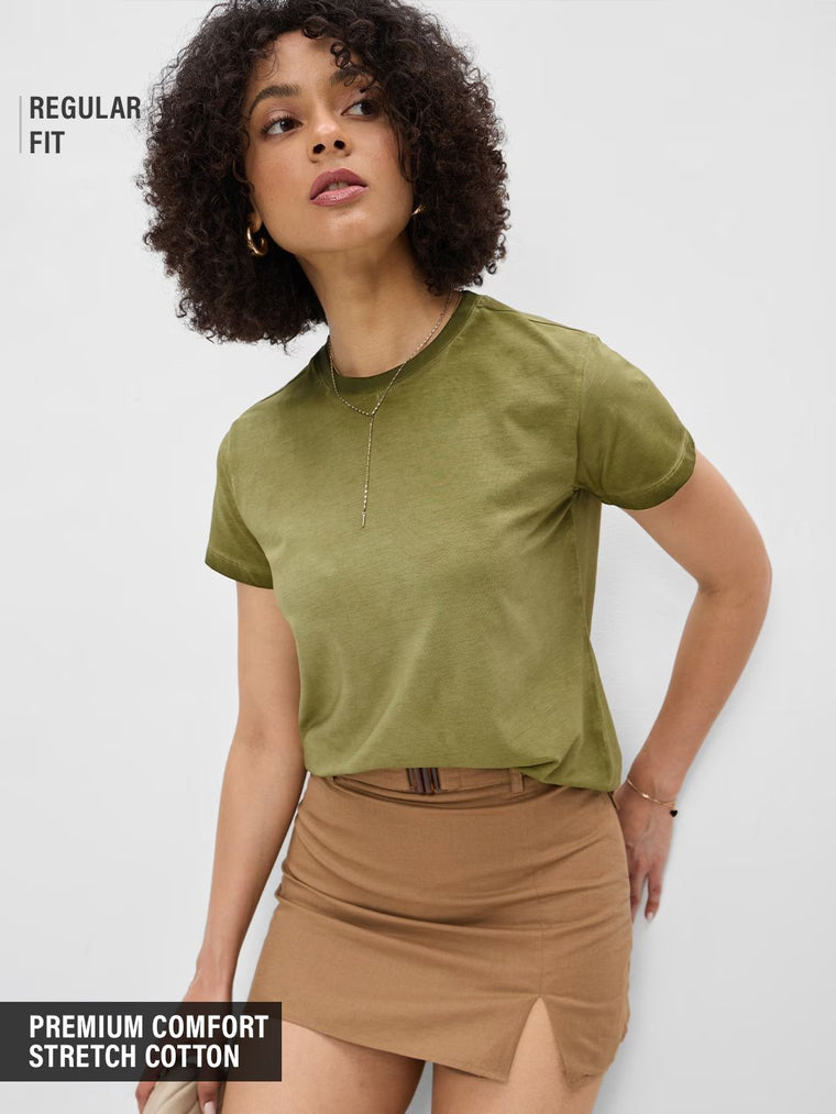 Vintage Solids: Fern Green Women Regular T-Shirts