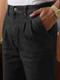 Pleated Denim: Charcoal Men Straight Fit Jeans