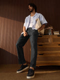 Pleated Denim: Charcoal Men Straight Fit Jeans