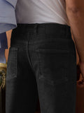 Pleated Denim: Charcoal Men Straight Fit Jeans