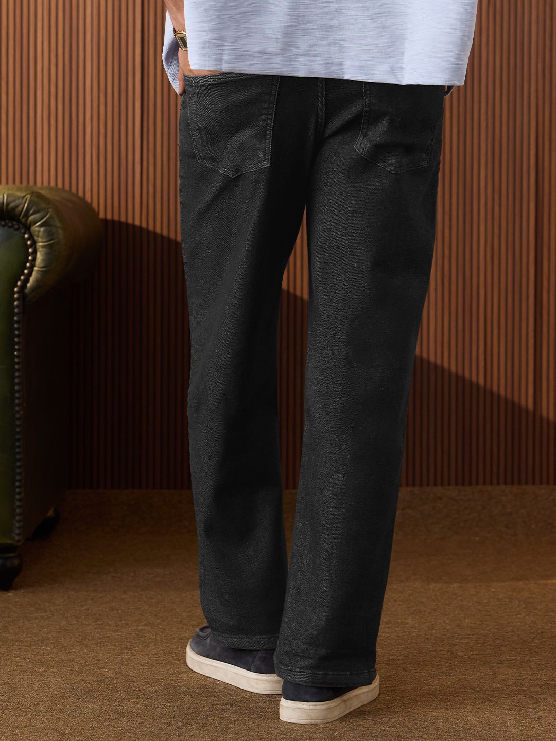 Pleated Denim: Charcoal Men Straight Fit Jeans