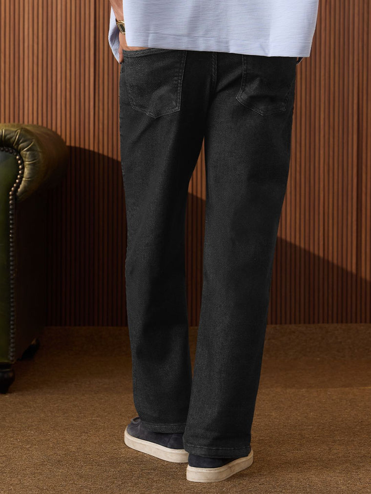 Pleated Denim: Charcoal Men Straight Fit Jeans