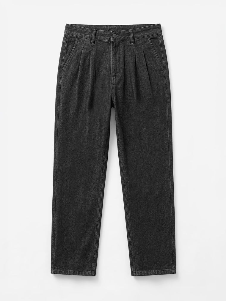 Pleated Denim: Charcoal Men Straight Fit Jeans
