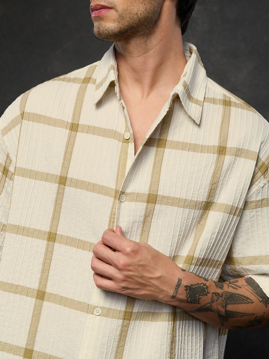 Textured Shirt: Honey Grid Men Textured Shirts