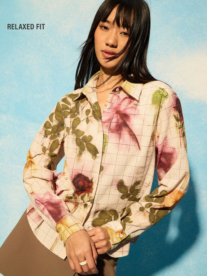 Textured Shirt: Flowers Women Relaxed Shirts