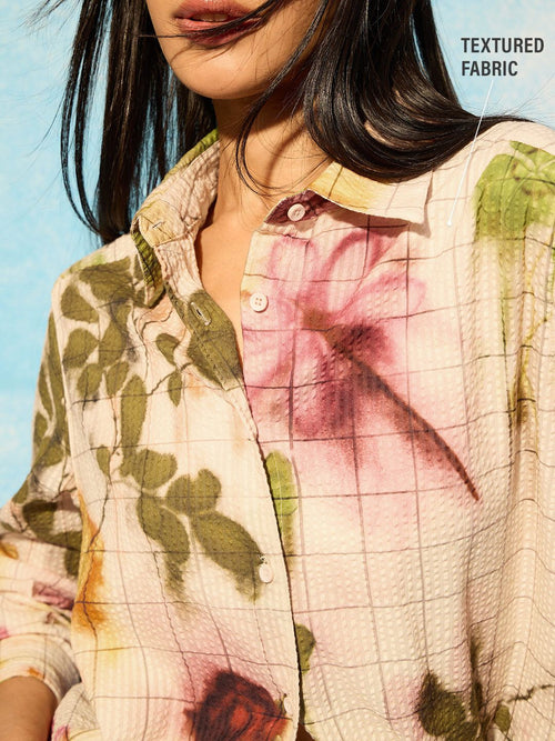 Textured Shirt: Flowers Women Relaxed Shirts