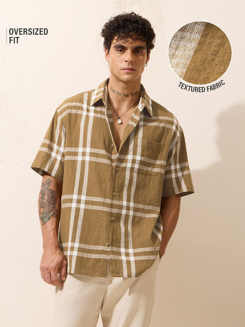 Oversized Shirt: Mustard Men Textured Shirts