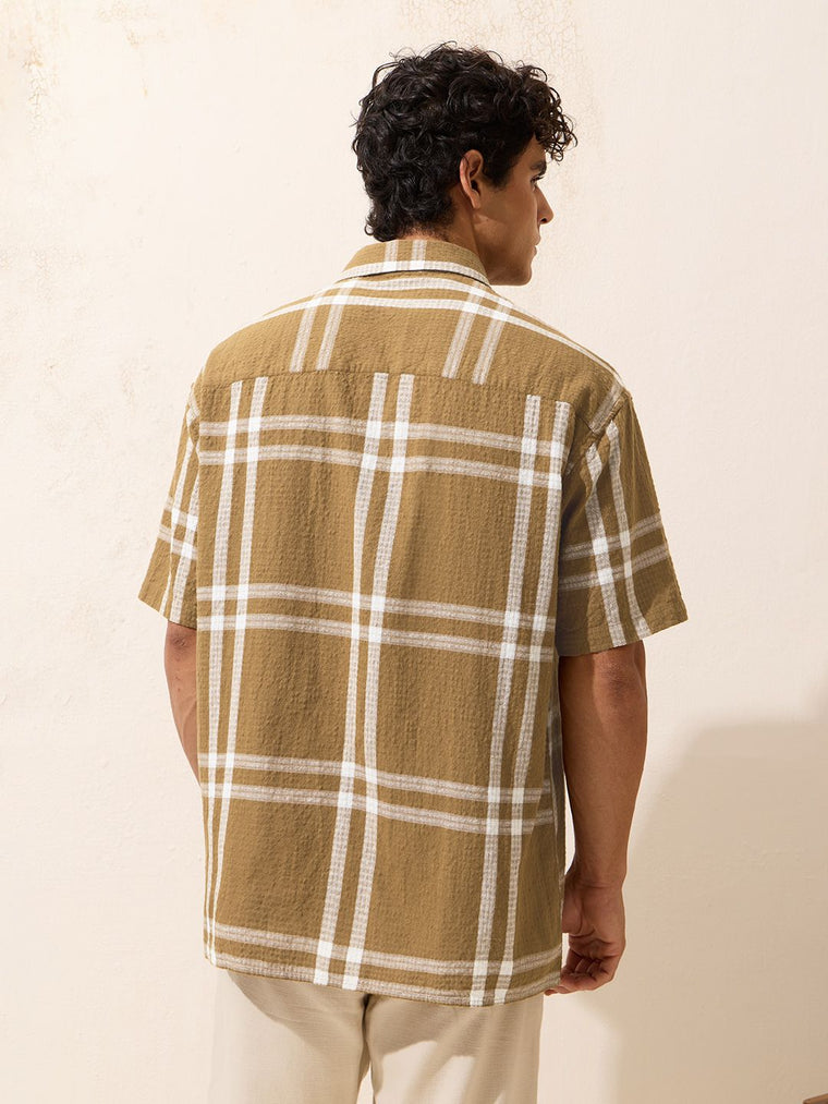 Oversized Shirt: Mustard Men Textured Shirts