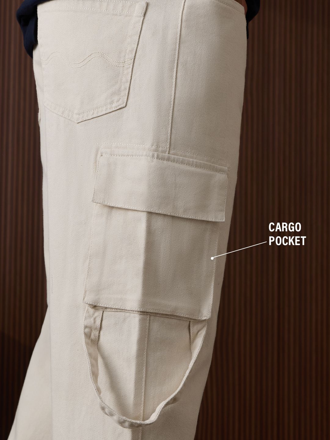 Denim: Beige (Baggy Fit) Men Cargo Jeans