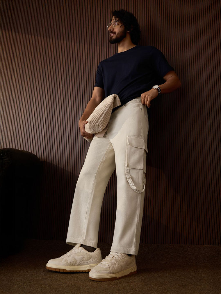 Denim: Beige (Baggy Fit) Men Cargo Jeans