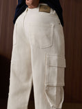 Denim: Beige (Baggy Fit) Men Cargo Jeans