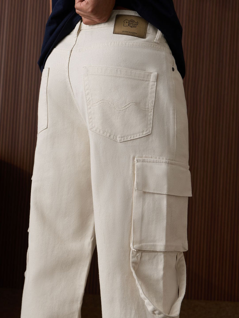 Denim: Beige (Baggy Fit) Men Cargo Jeans