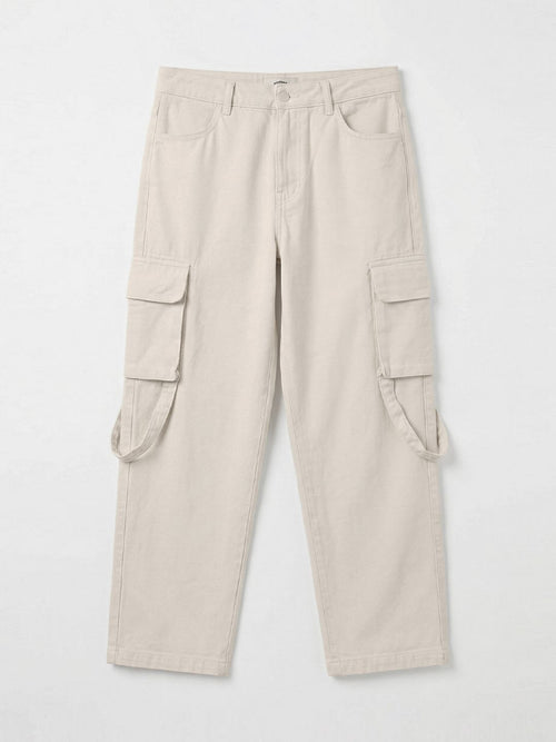 Denim: Beige (Baggy Fit) Men Cargo Jeans
