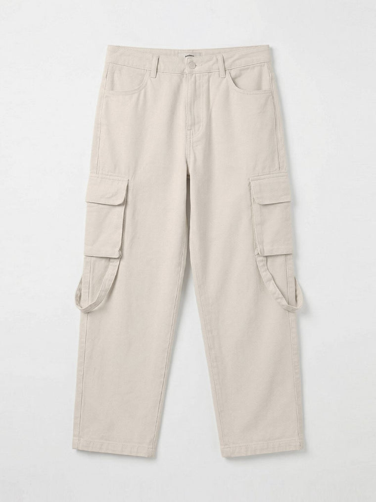 Denim: Beige (Baggy Fit) Men Cargo Jeans