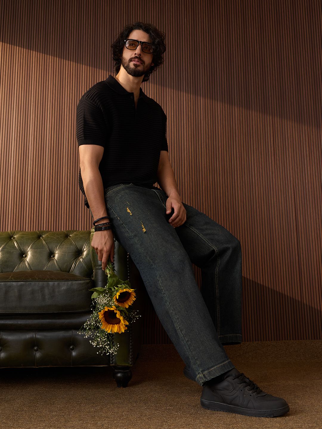 Baggy-Fit Denim: Dark Stone Men Baggy Fit Jeans