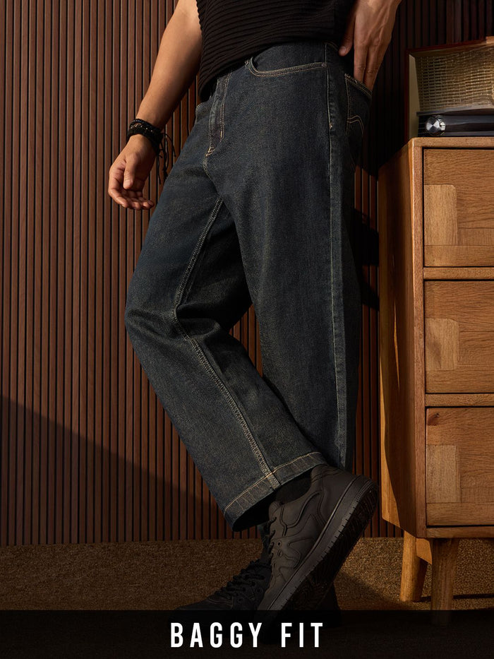Baggy-Fit Denim: Dark Stone Men Baggy Fit Jeans