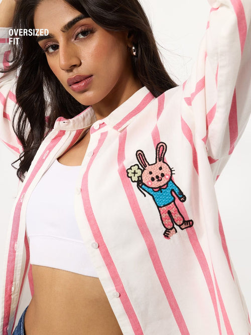 Stripe Shirt: Clover Bunny Women Oversized Shirts