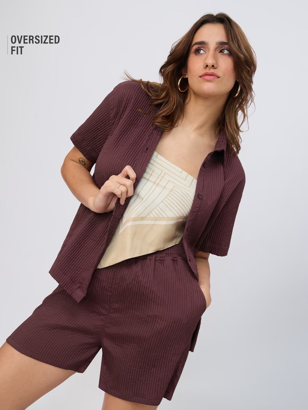 Textured Shirt: Deep Ember Women Oversized Shirts