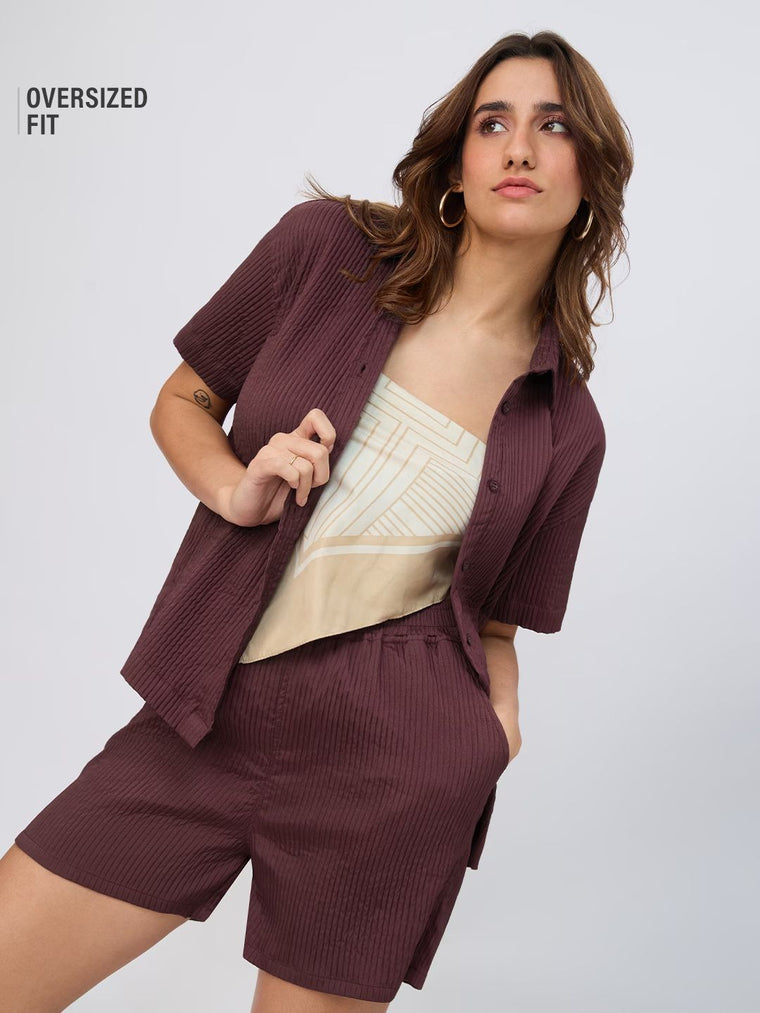 Textured Shirt: Deep Ember Women Oversized Shirts