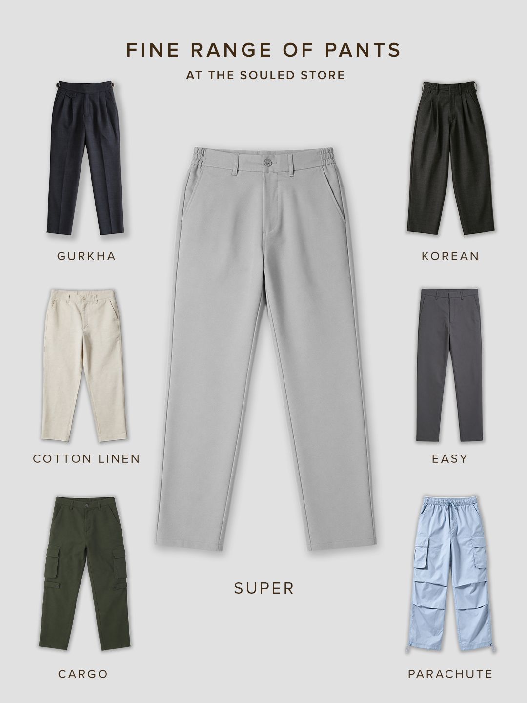 Super Pants: Cloud Grey (Classic Fit) Men Super Flex Pants