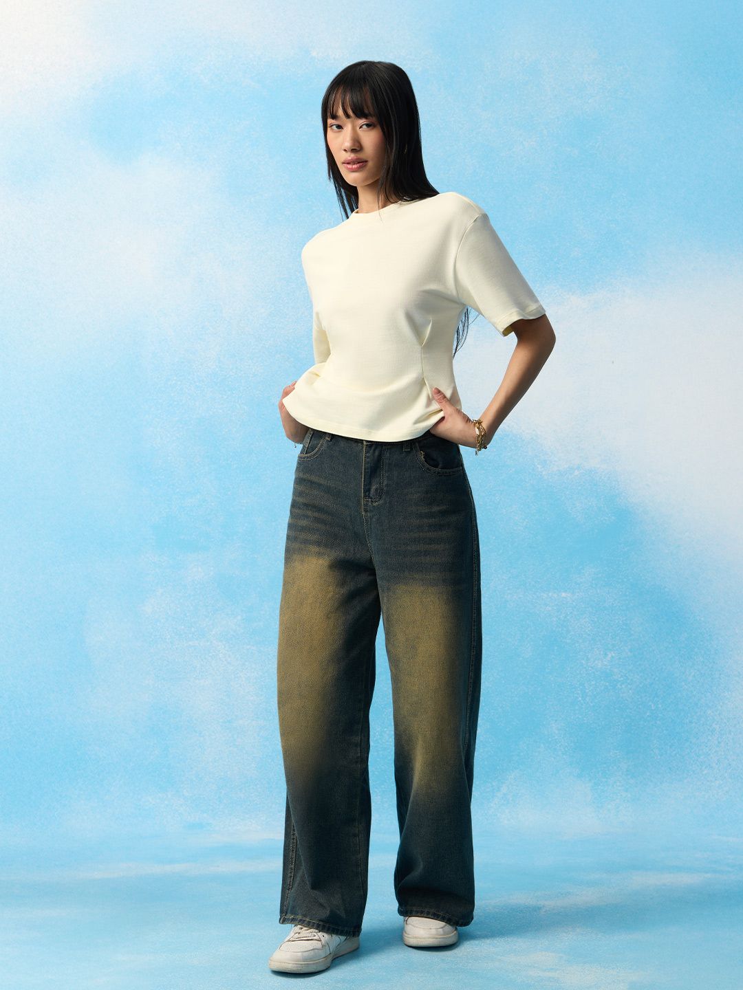 Street Solids: Ivory Women Oversized T-Shirts