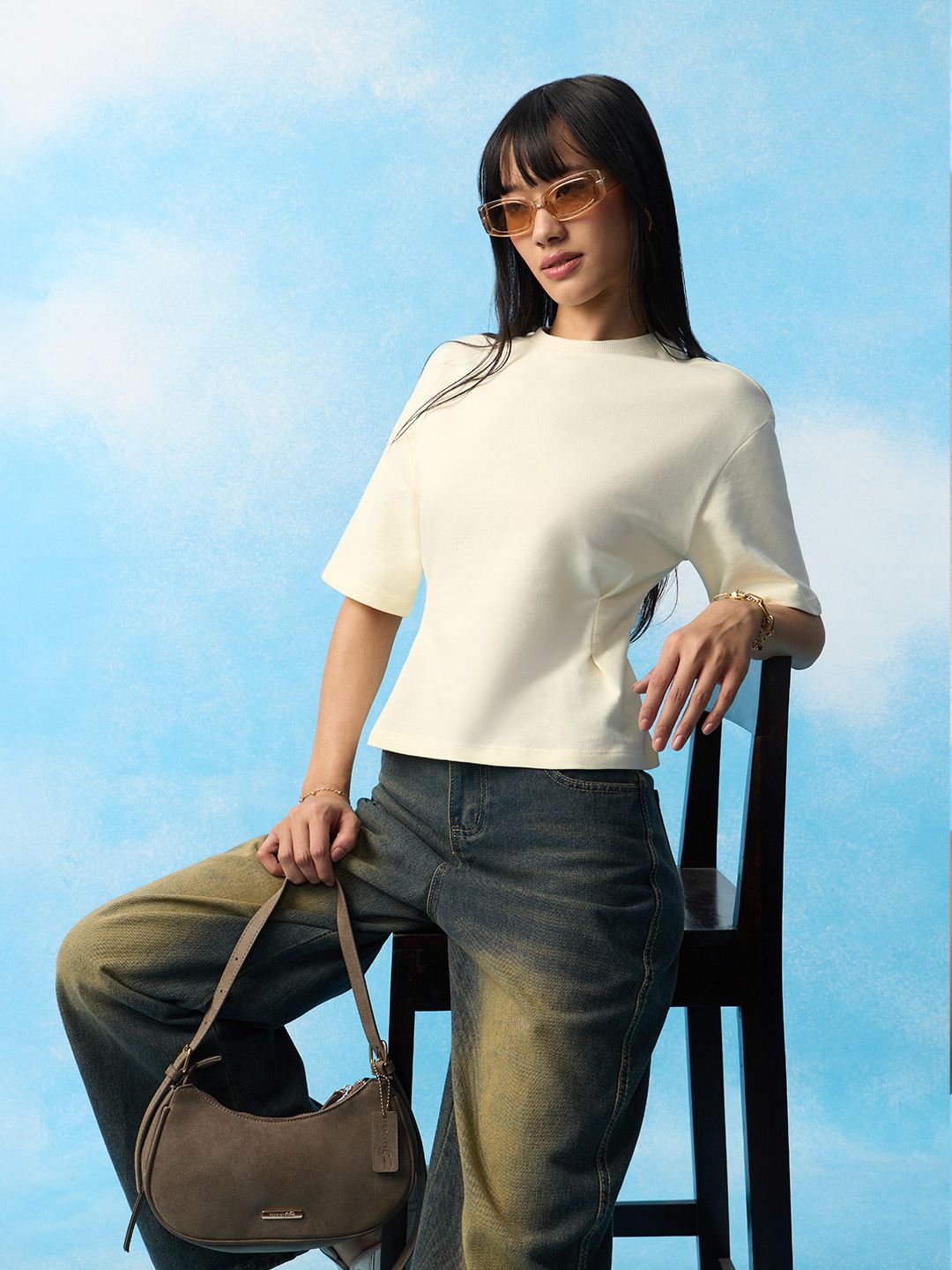 Street Solids: Ivory Women Oversized T-Shirts
