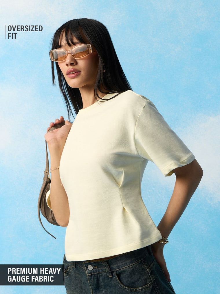 Street Solids: Ivory Women Oversized T-Shirts