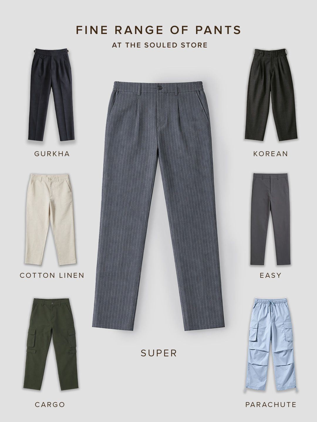 Super Pants: Grey Stripes (Classic Fit) Men Super Flex Pants