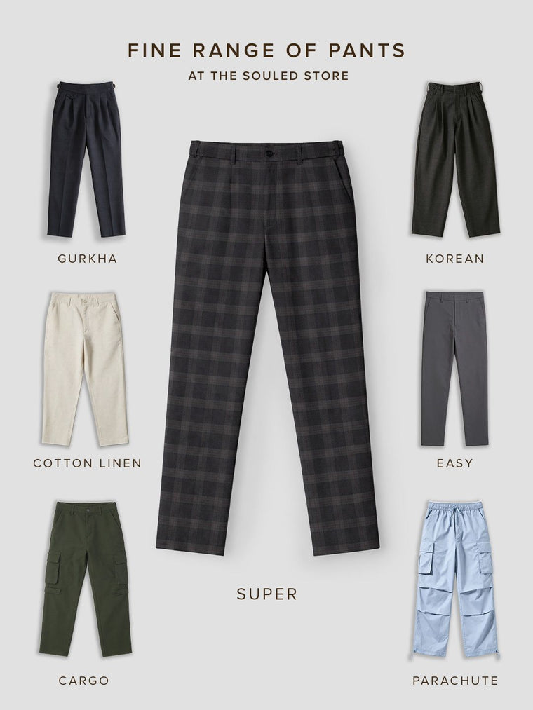 Super Pants: Dark Grey Checks Men Super Flex Pants