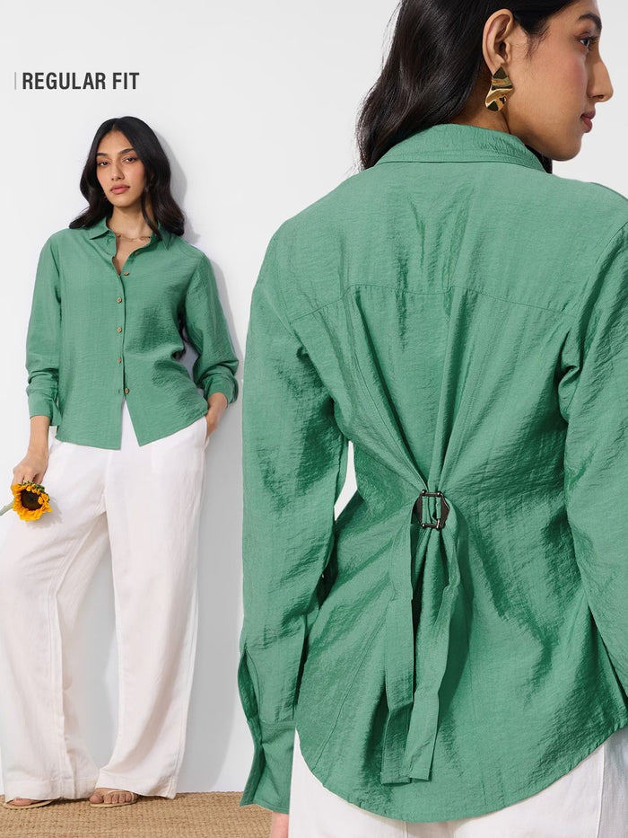 Back Tie Up Shirt: Lime Women Regular Shirts