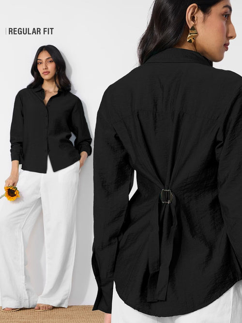 Back Tie Up Shirt: Black Women Oversized Shirts
