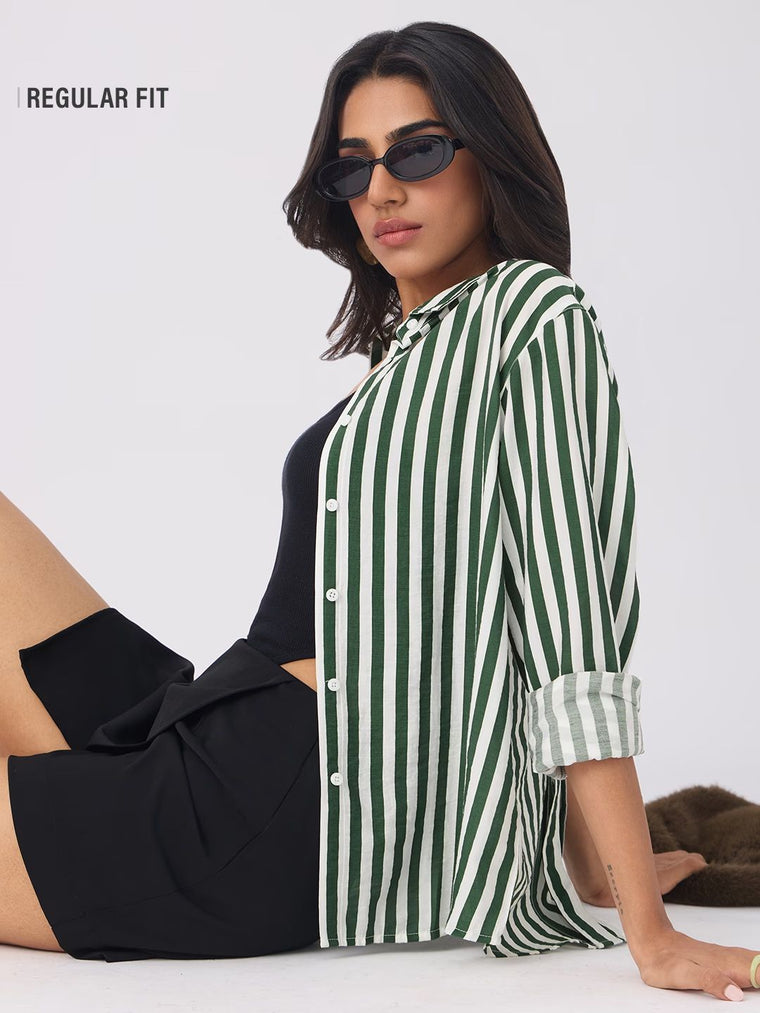Textured Shirt: Pine Women Regular Shirts